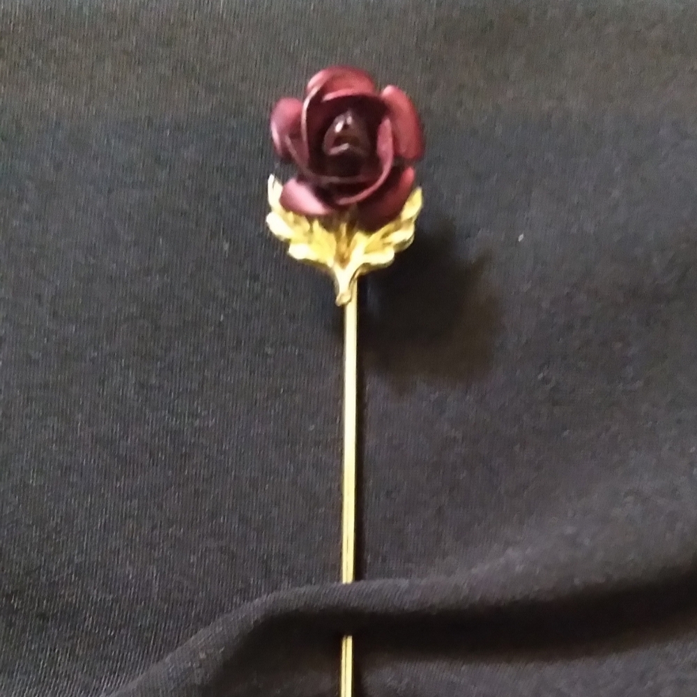 Vintage Burgundy Rose and Gold Pin